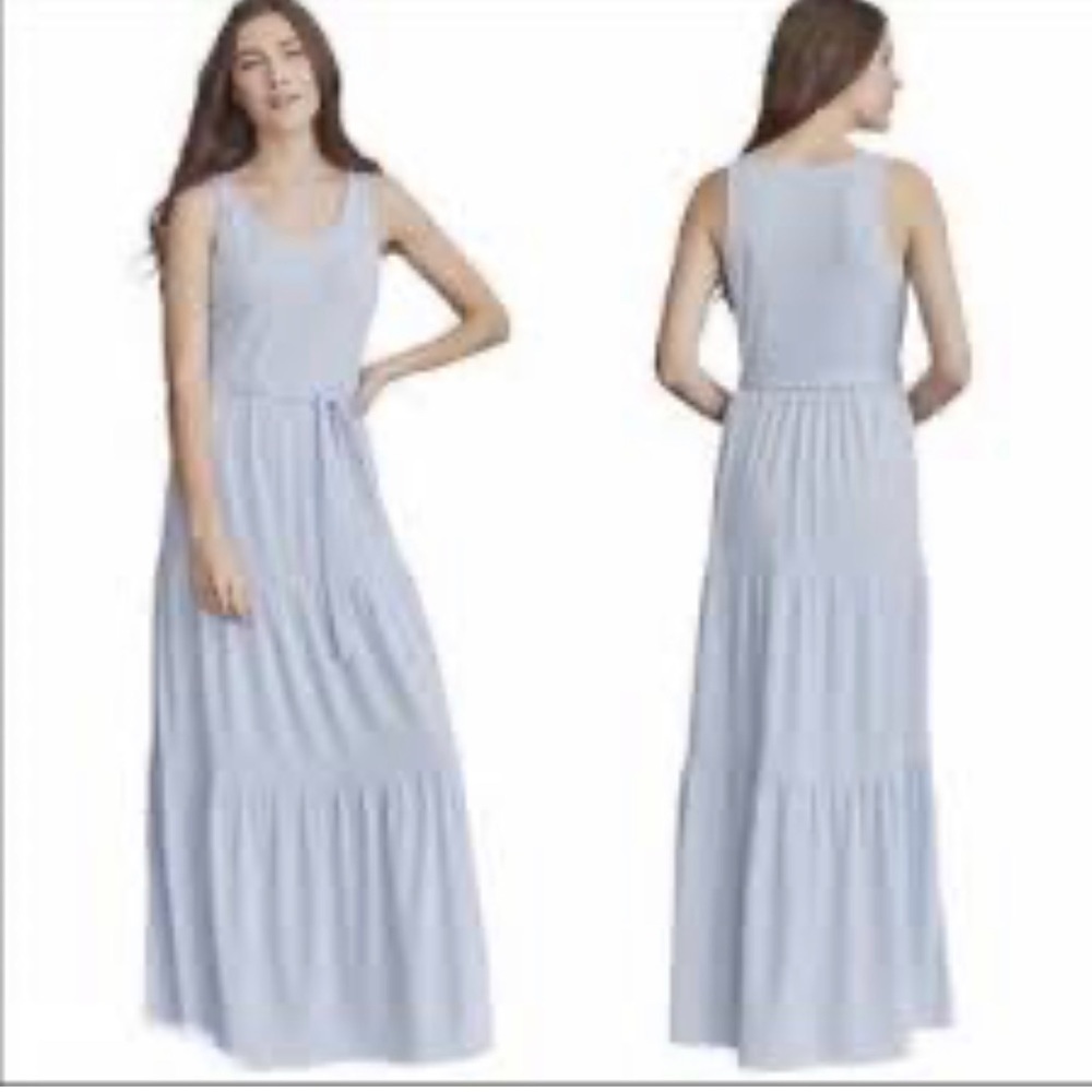 Elizabeth and James baby blue tiered cottagecore sleeveless maxi belted dress S
